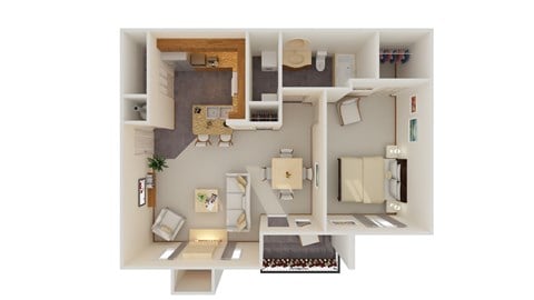 Floor plan for 1 bed, 1 bath, 789 sqft